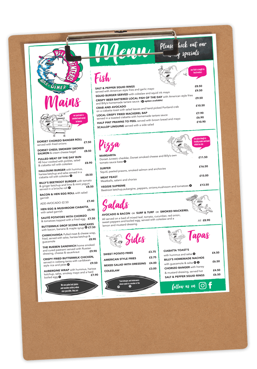 Billy Winters Bar Diner Food Menu Weymouth Dorset billy-winters-bar-diner-food-menu-weymouth-dorset